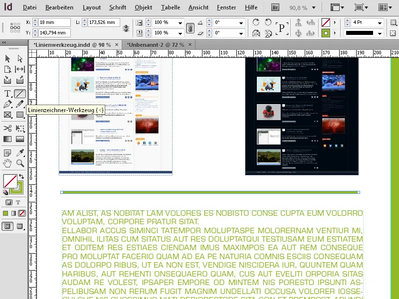 Το εργαλείο σχεδίασης γραμμής στο InDesign