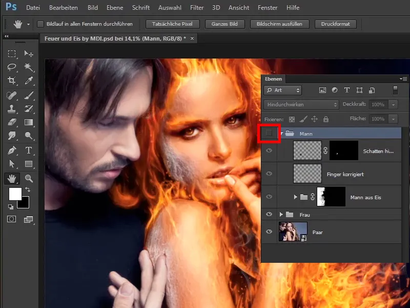 Photoshop composing - Fire and ice - Part 11 - The icy fog and color adjustments