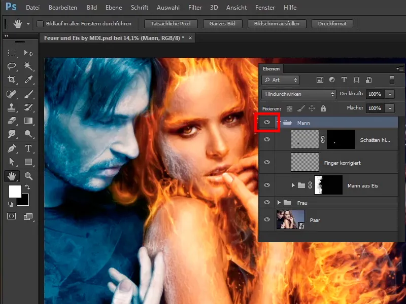 Photoshop composing - Fire and ice - Part 11 - The icy fog and color adjustments
