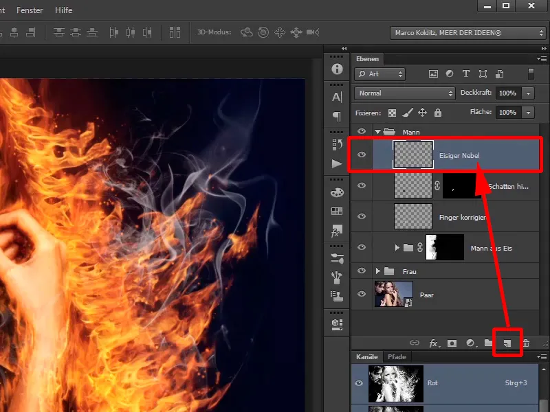 Photoshop composing - Fire and ice - Part 11 - The icy fog and color adjustments