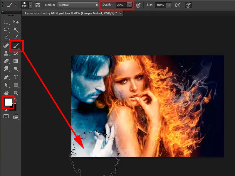 Photoshop composing - Fire and ice - Part 11 - The icy fog and color adjustments