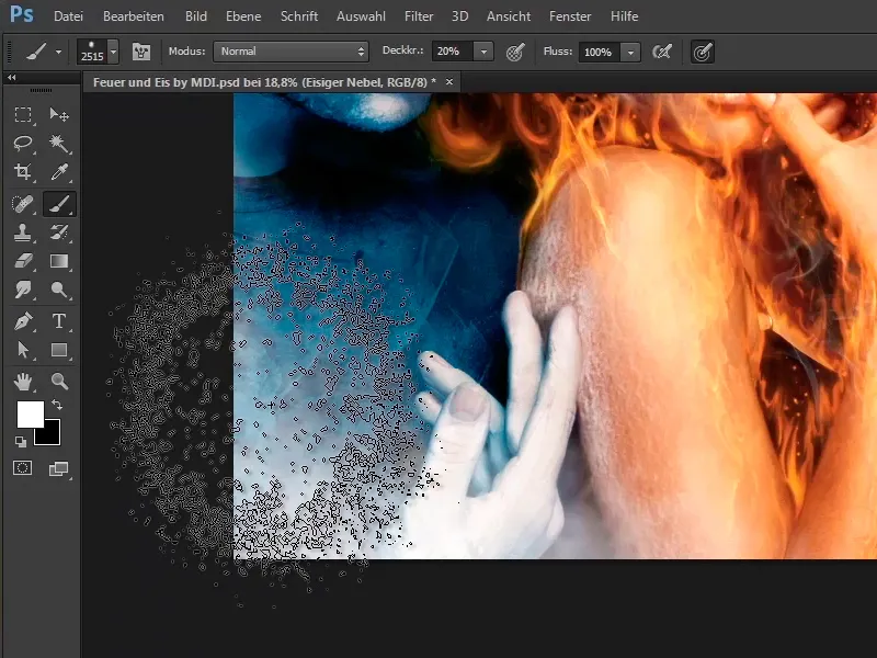 Photoshop composing - Fire and ice - Part 11 - The icy fog and color adjustments