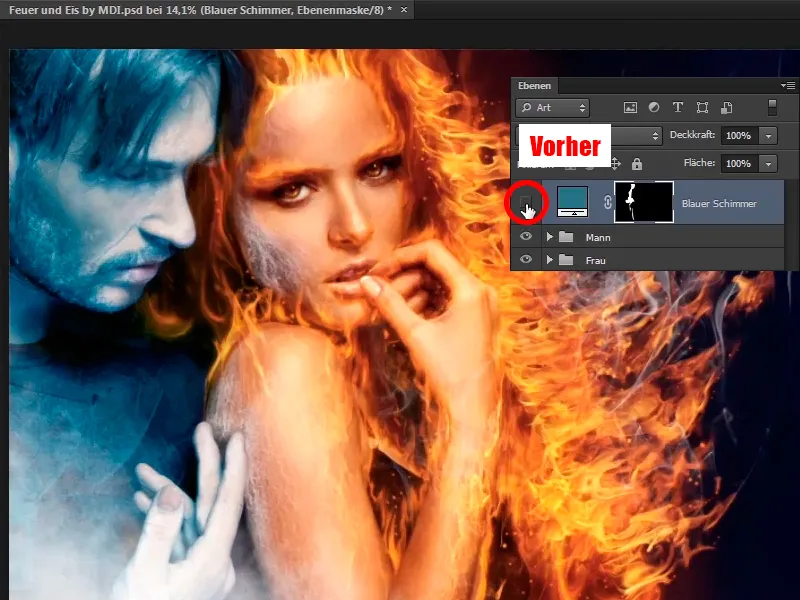 Photoshop composing - Fire and ice - Part 11 - The icy fog and color adjustments