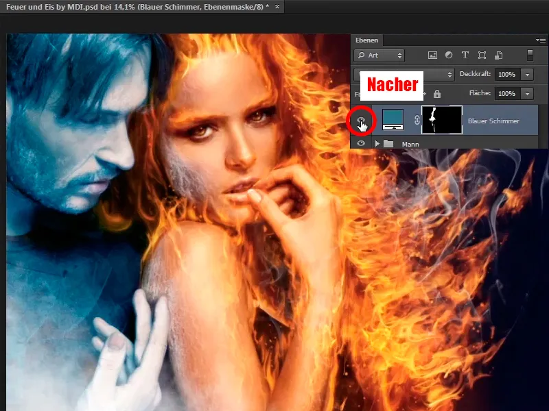 Photoshop composing - Fire and ice - Part 11 - The icy fog and color adjustments