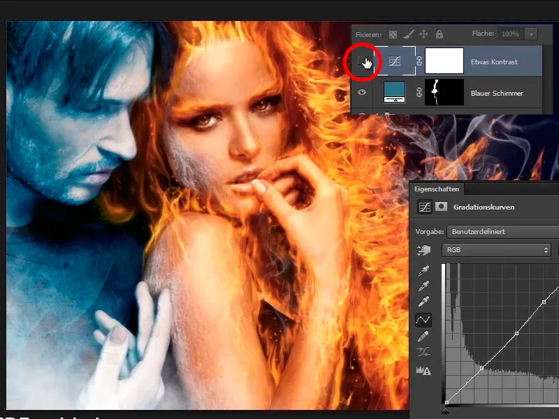 Photoshop composing - Fire and ice - Part 11 - The icy fog and color adjustments