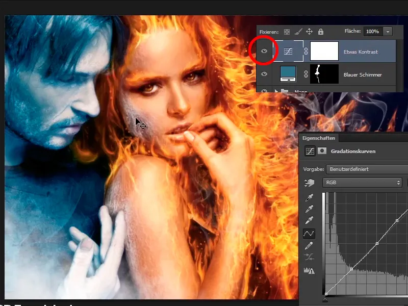 Photoshop composing - Fire and ice - Part 11 - The icy fog and color adjustments