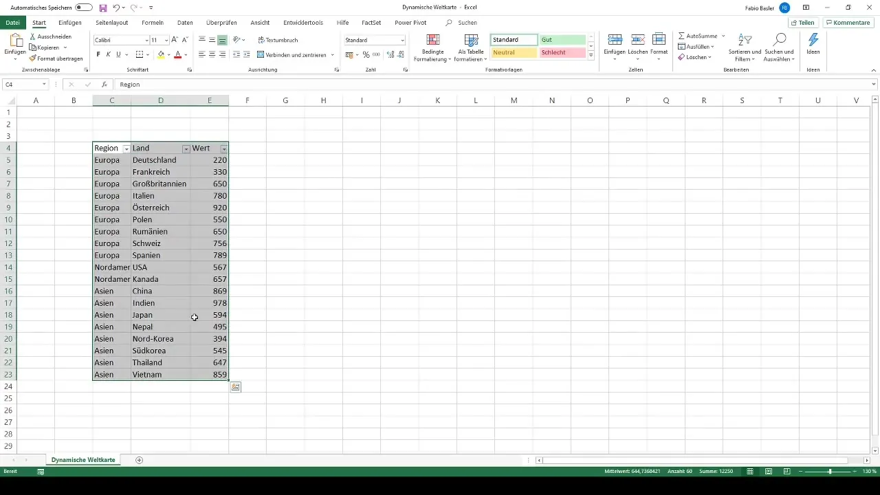Dynamische Weltkarte in Excel erstellen