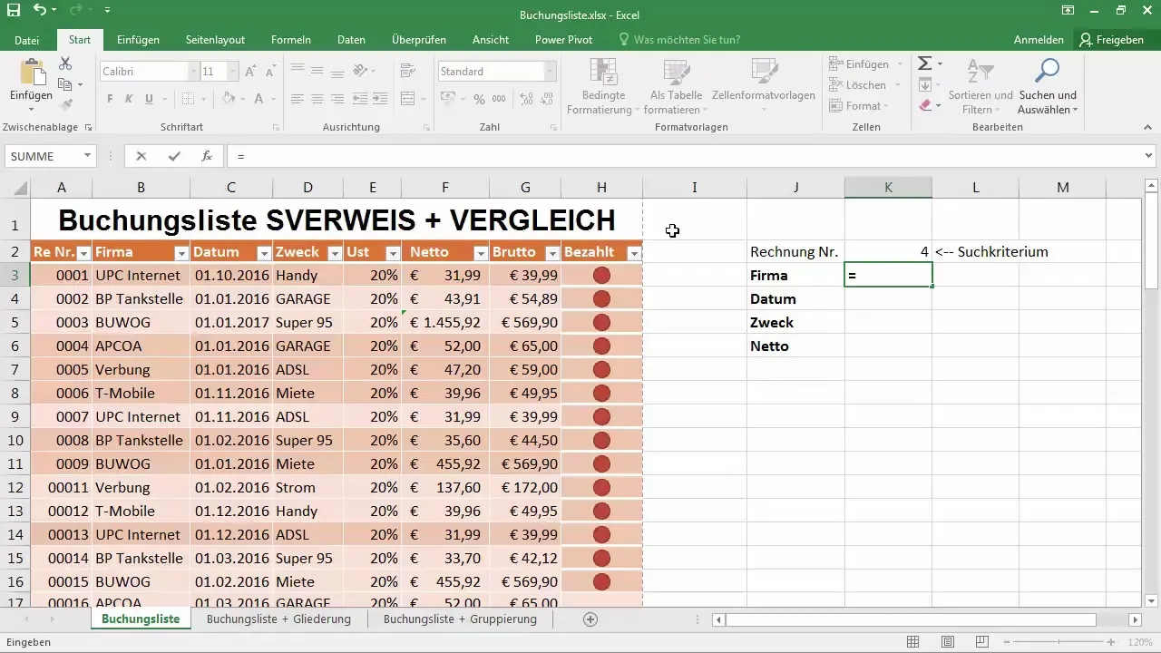 Ricerca dinamica con CERCA.VERT e CONFRONTA in Excel