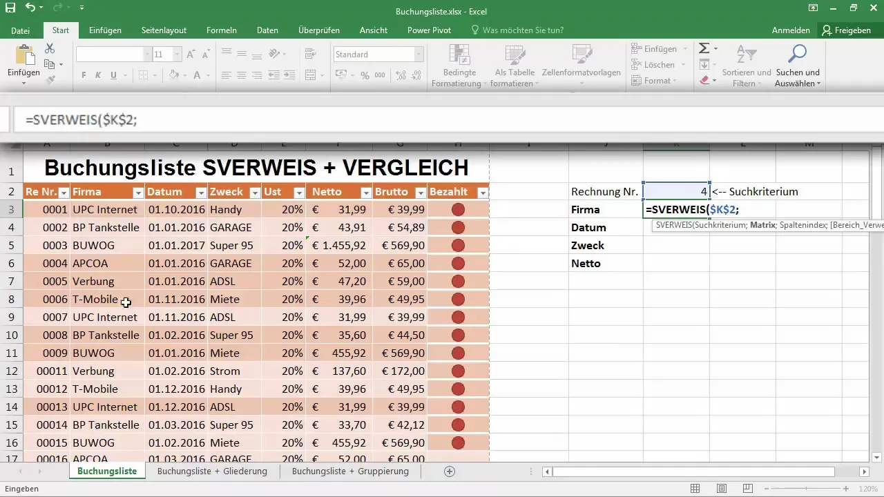 Ricerca dinamica con CERCA.VERT e CONFRONTA in Excel