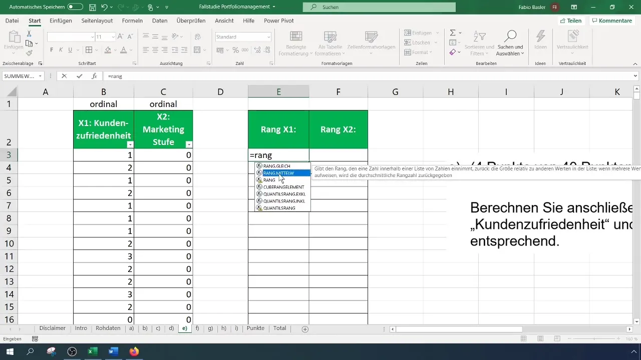 Analisis korelasi peringkat dengan Excel untuk kepuasan pelanggan