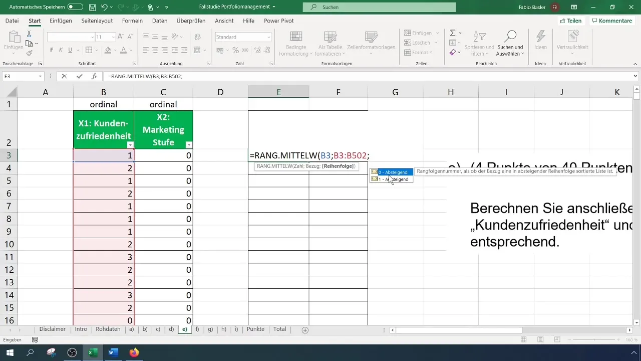 Analiza corelației de rang cu Excel pentru satisfacția clienților