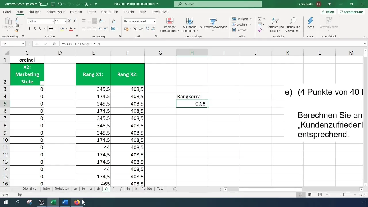 Analisis korelasi peringkat dengan Excel untuk kepuasan pelanggan