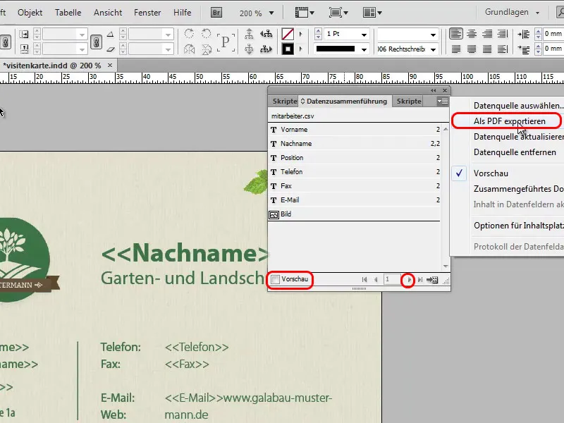Membuat kartu nama dalam format portrait dan landscape termasuk penggabungan data.