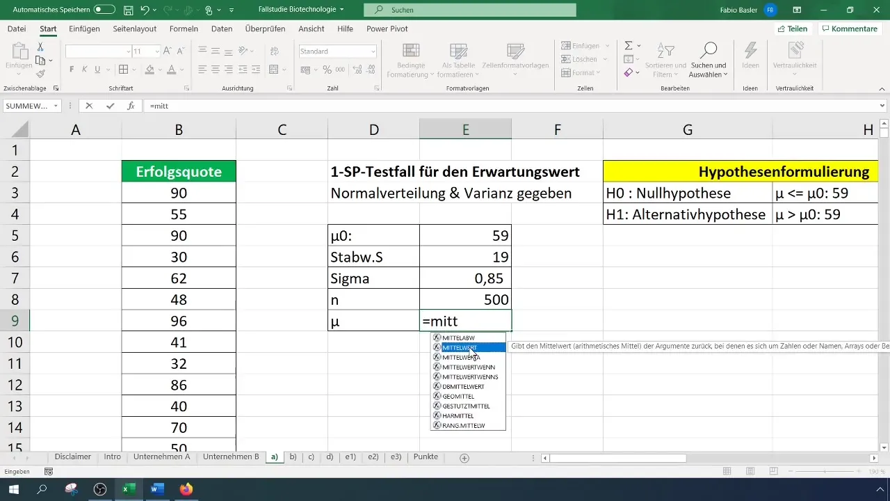Exitosa prueba de 1P del valor esperado en Excel