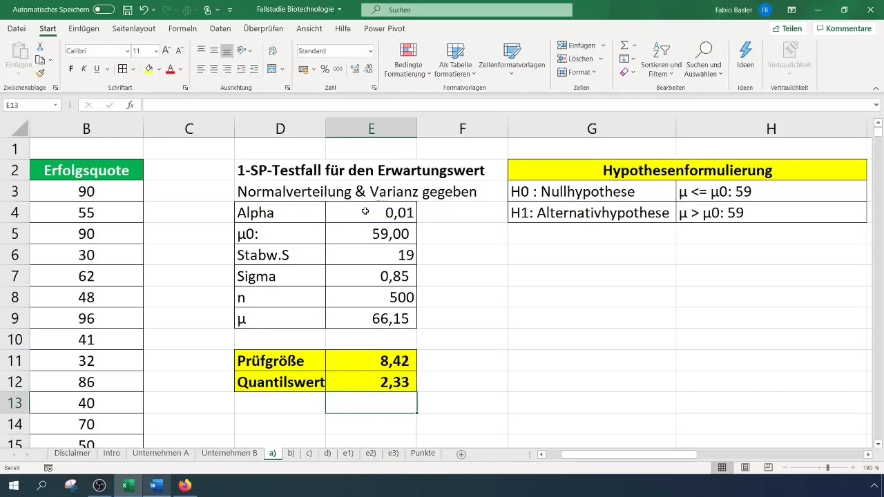 Exitosa prueba de 1 punto de la media esperada en Excel