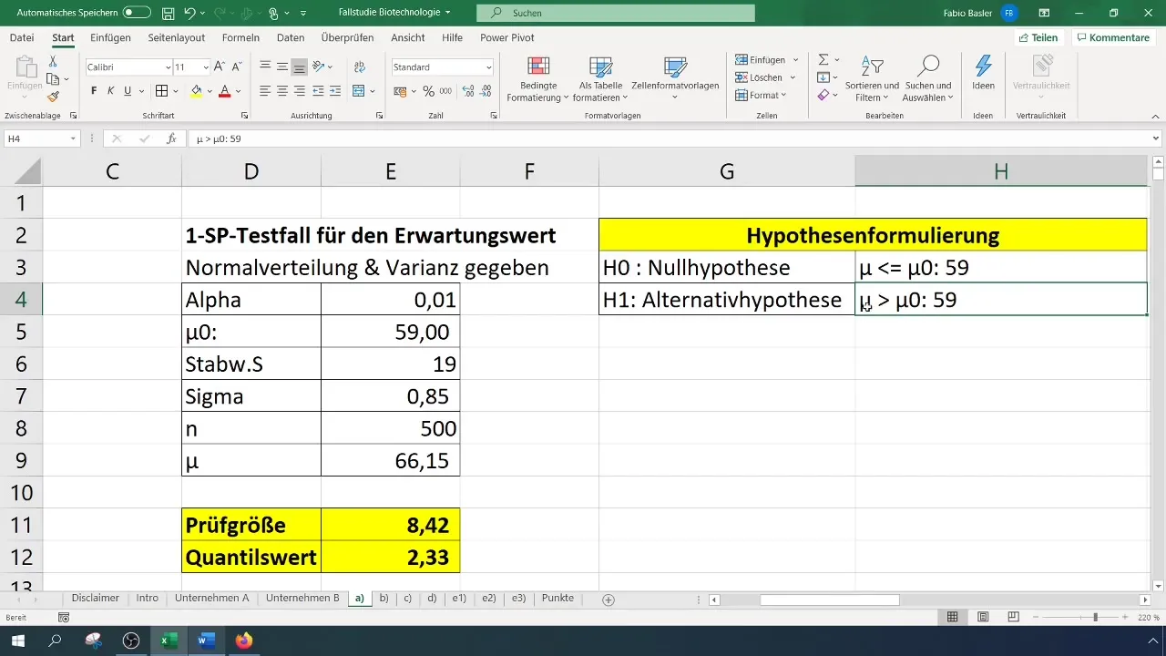 Exitoso test de una sola cola del valor esperado en Excel