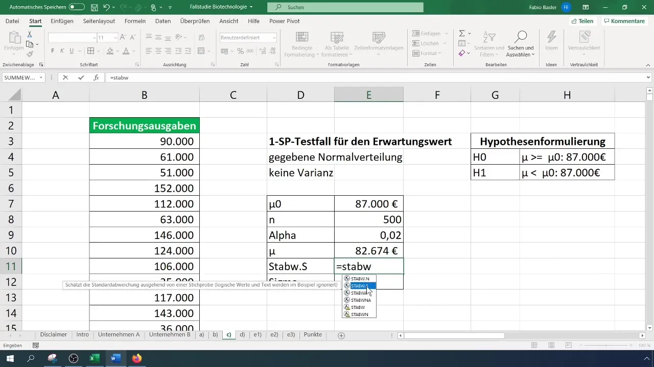 Prueba SP para la esperanza matemática en Excel