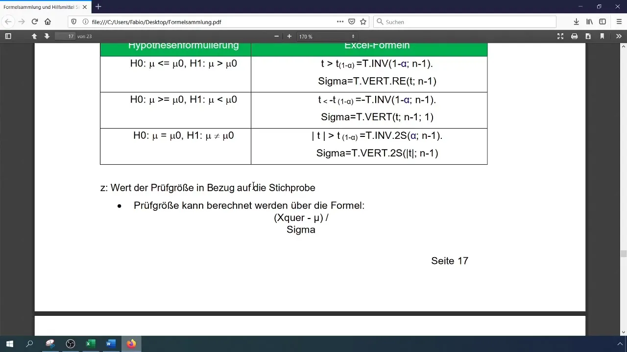 Prueba en Excel para la media esperada