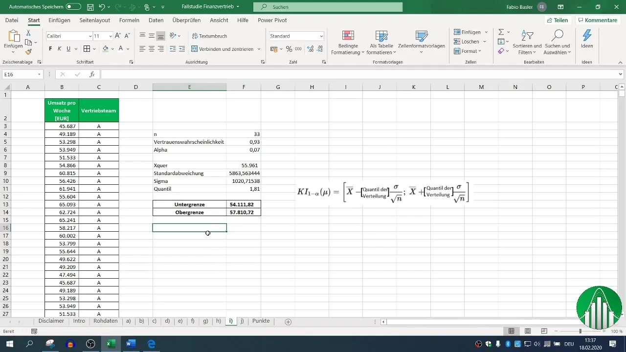 Divpusējā ticamības intervāla aprēķināšana programmā Excel