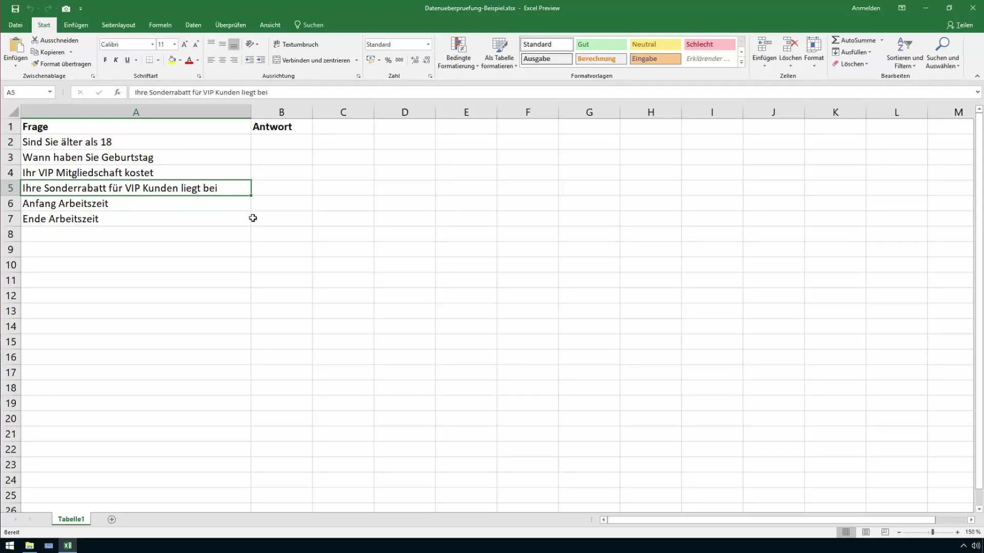 Validación de datos de Excel para celdas