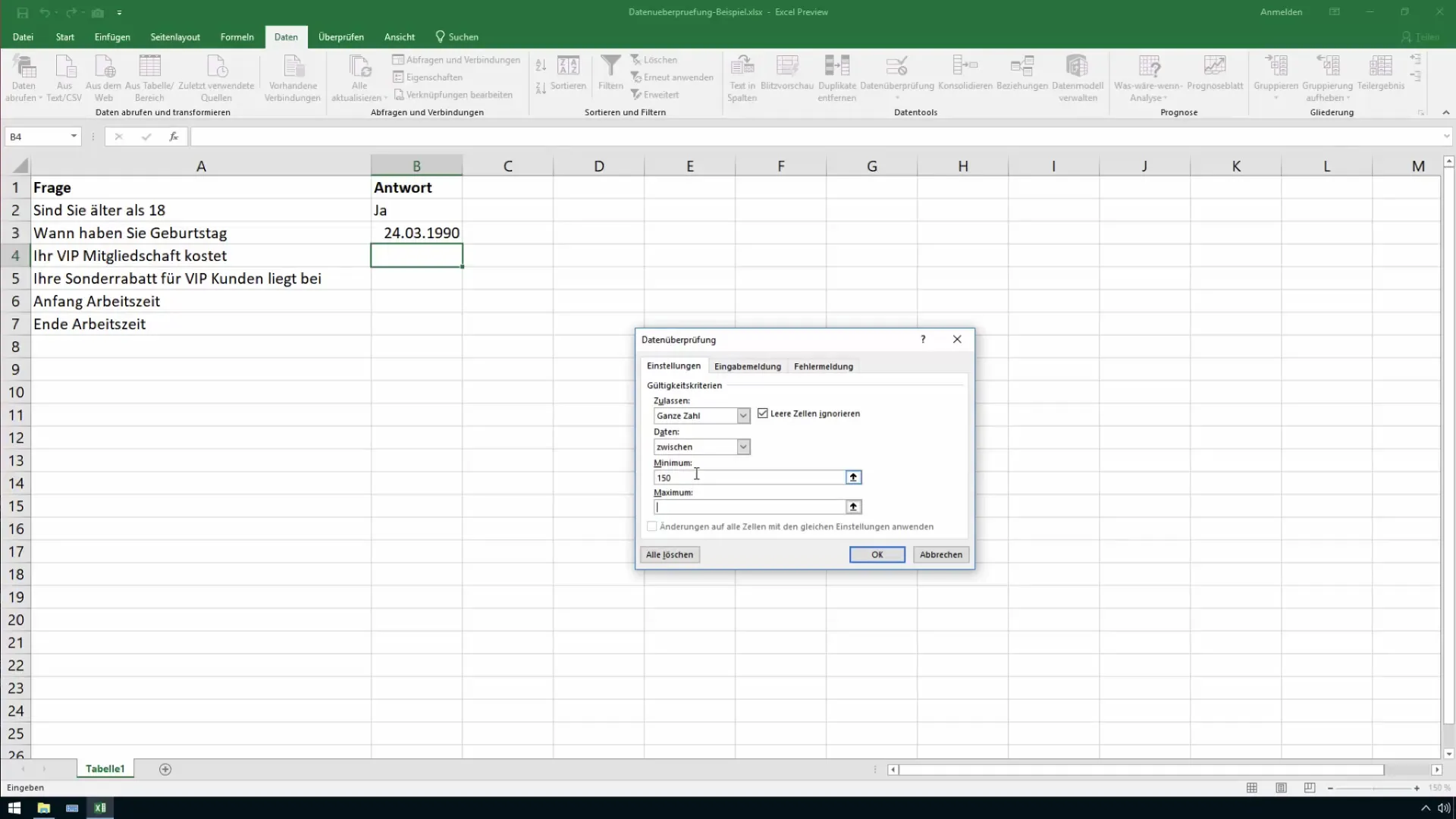 Validación de datos de Excel para celdas