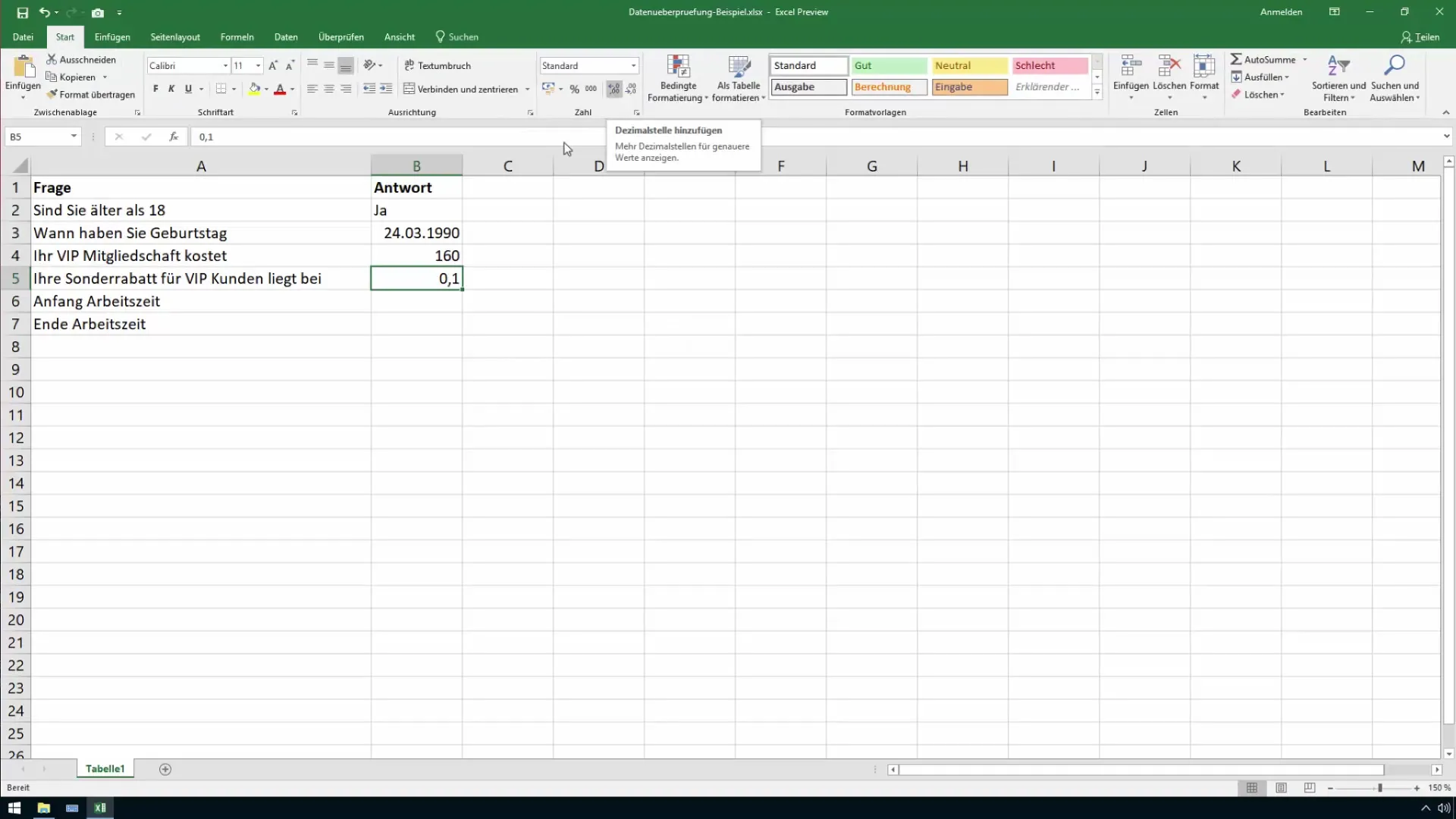 Validación de datos de Excel para celdas