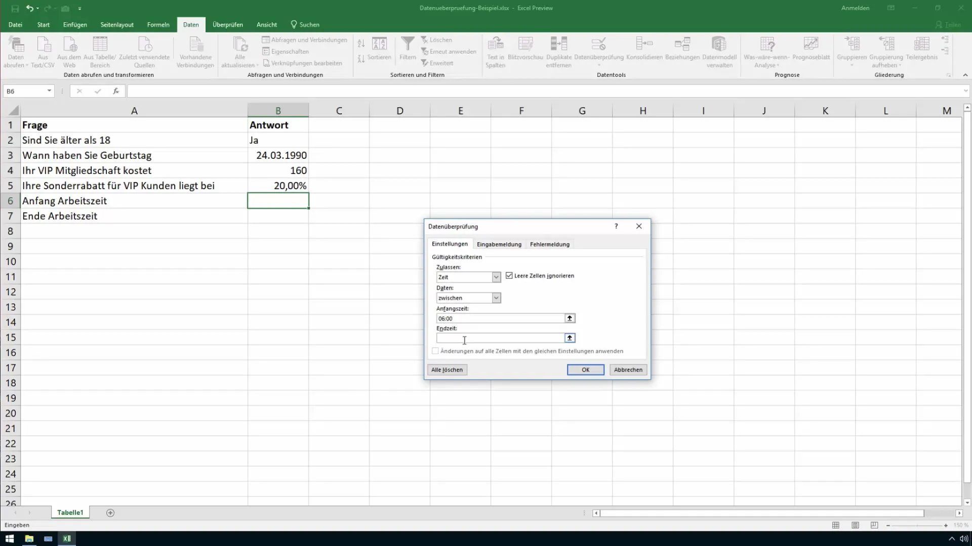 Validación de datos de Excel para celdas