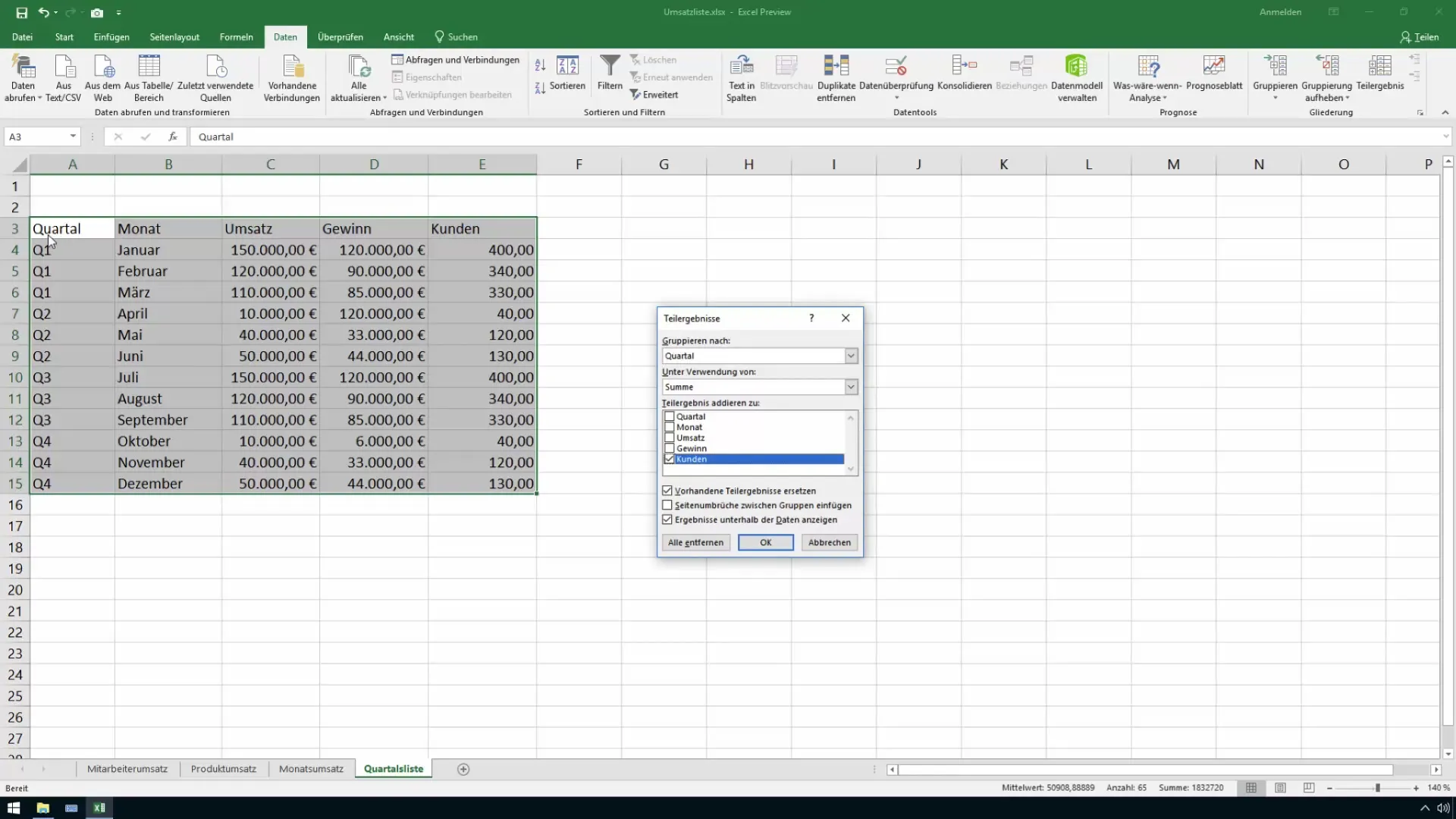 Subtotales automáticos en Excel para el control y ventas