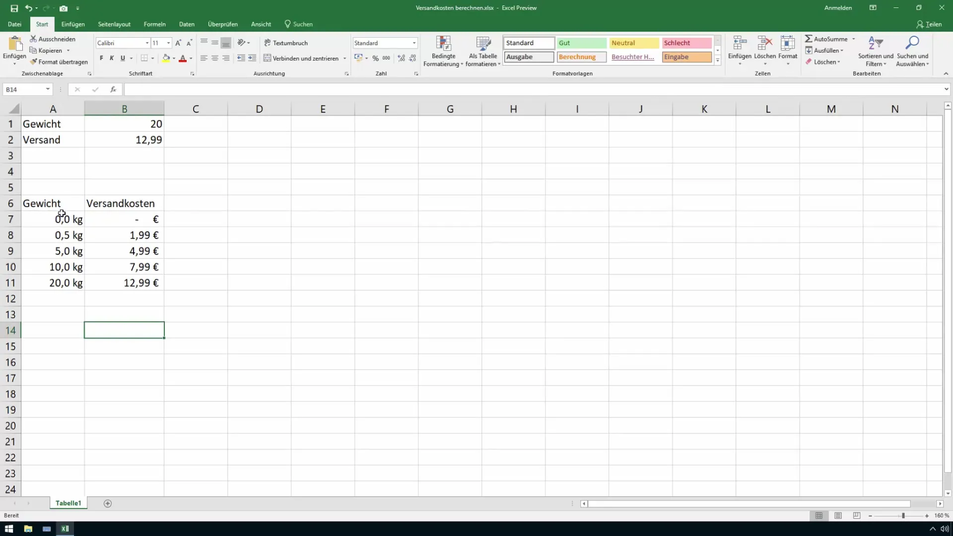 Calcular los gastos de envío en Excel - utilizar BUSCARV