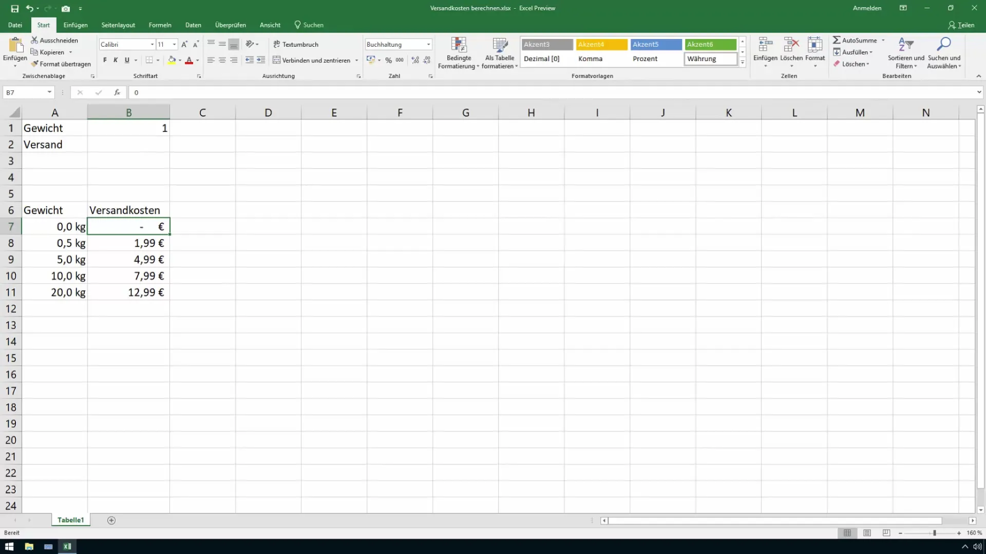 Calcular los costos de envío en Excel - utilizar BUSCARV