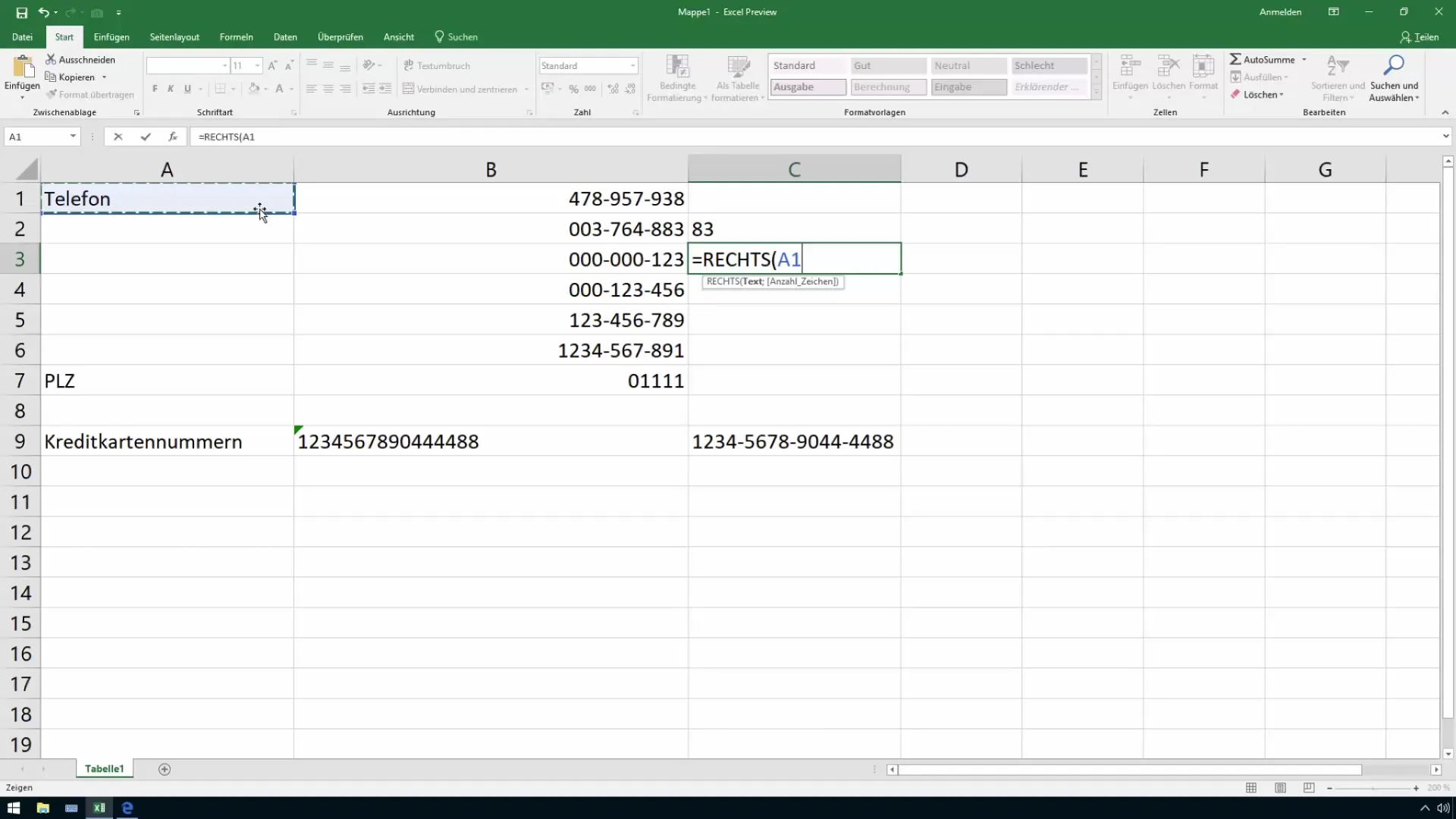 Serie de lecciones sobre la función de Excel para los últimos dígitos