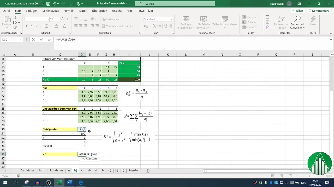 Calcular el coeficiente de contingencia K* en Excel