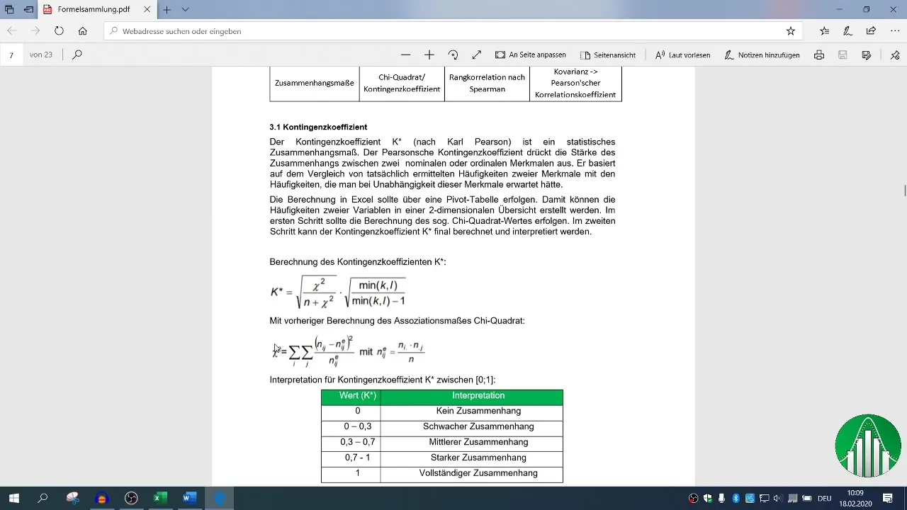 Calcular el coeficiente de contingencia K* en Excel