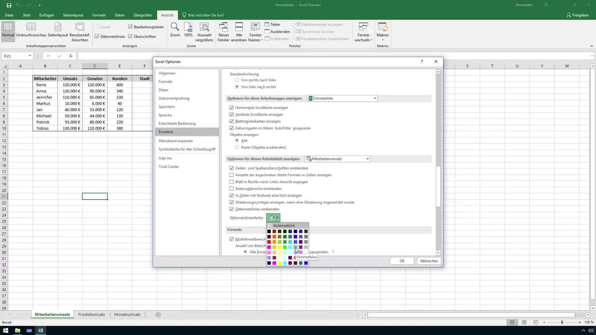 Creare linee di griglia colorate in Excel