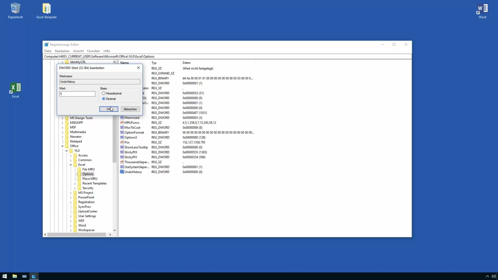 Aumentar el número máximo de pasos deshacer en Excel