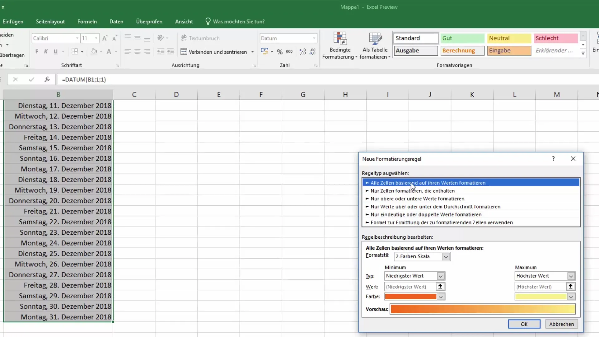 Calendar Excel: evidențiați cu succes sâmbetele și duminicile