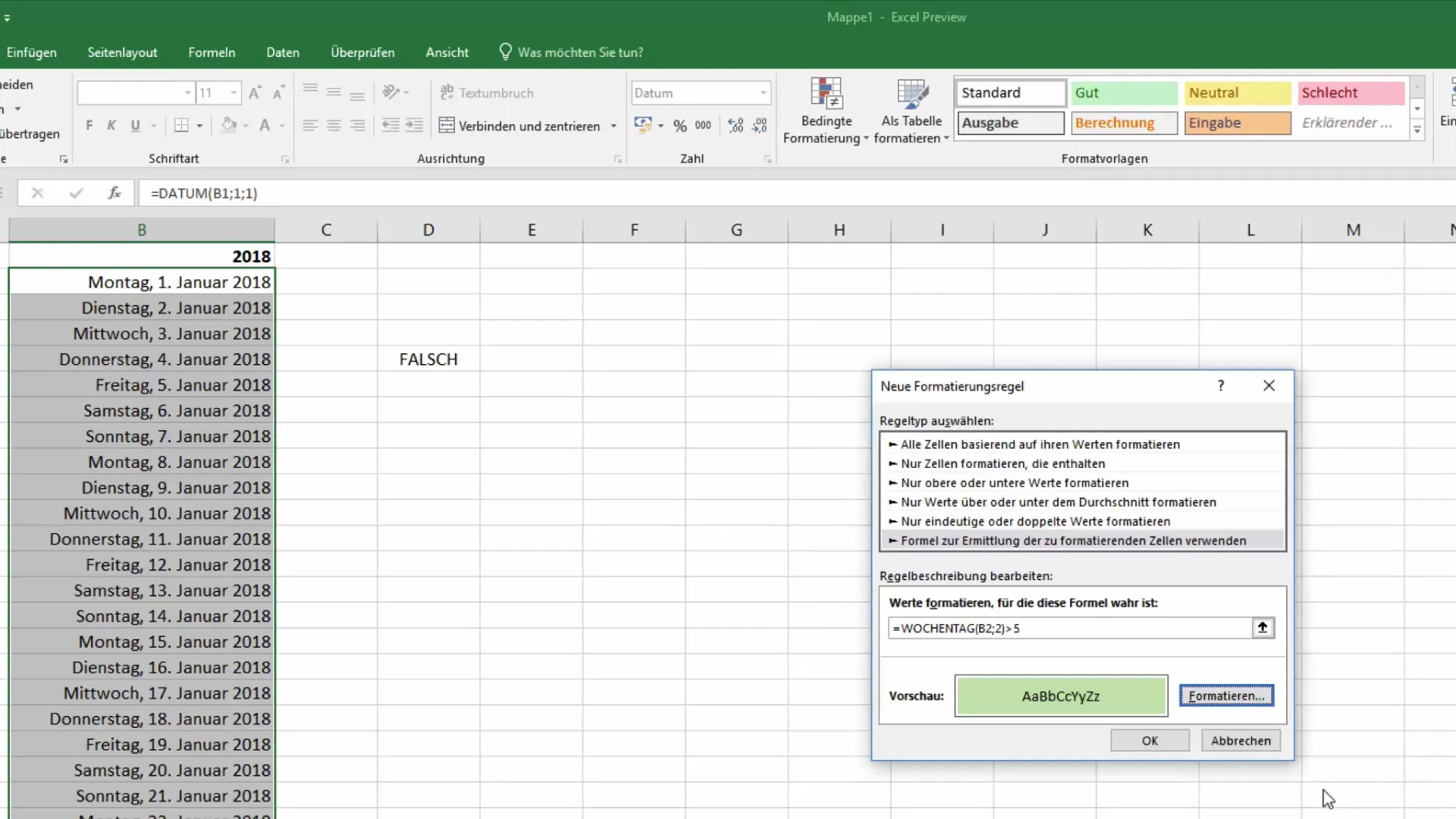 Calendar Excel: evidențiați cu succes zilele de sâmbătă și duminică