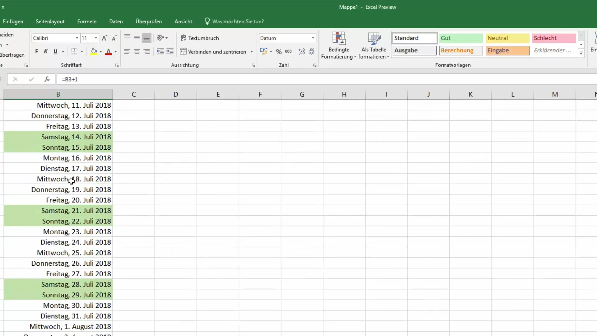 Calendar Excel: evidențiază cu succes zilele de sâmbătă și duminică