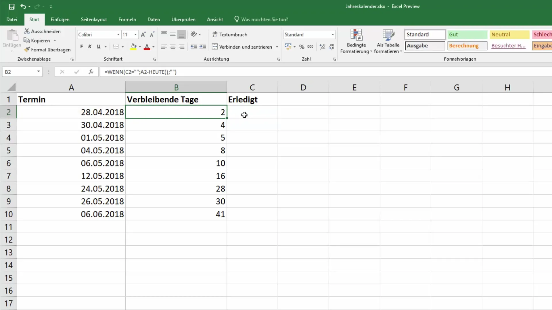 Termine farblich kennzeichnen in Excel für mehr Übersichtlichkeit