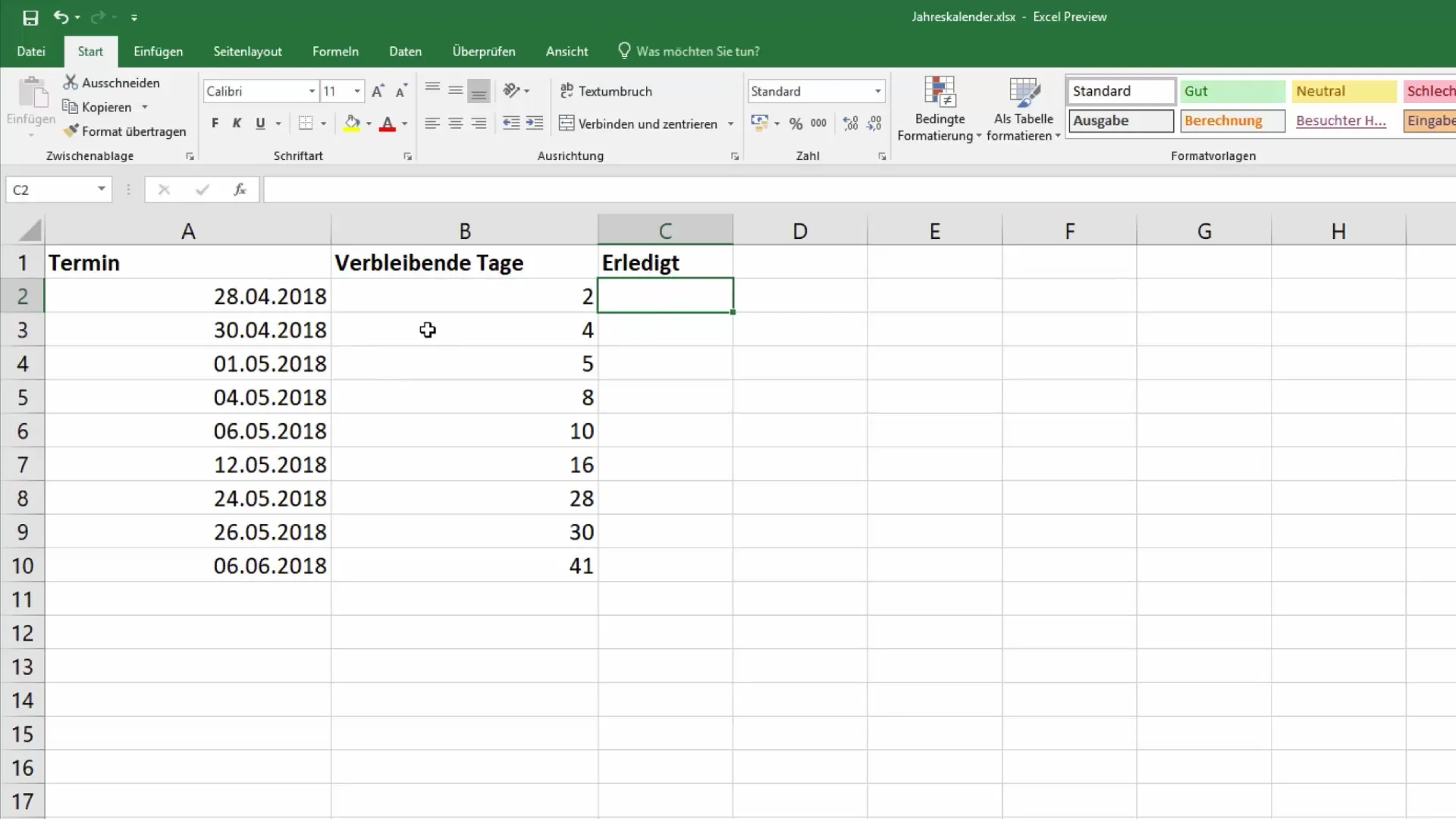 Termine farblich kennzeichnen in Excel für mehr Übersichtlichkeit