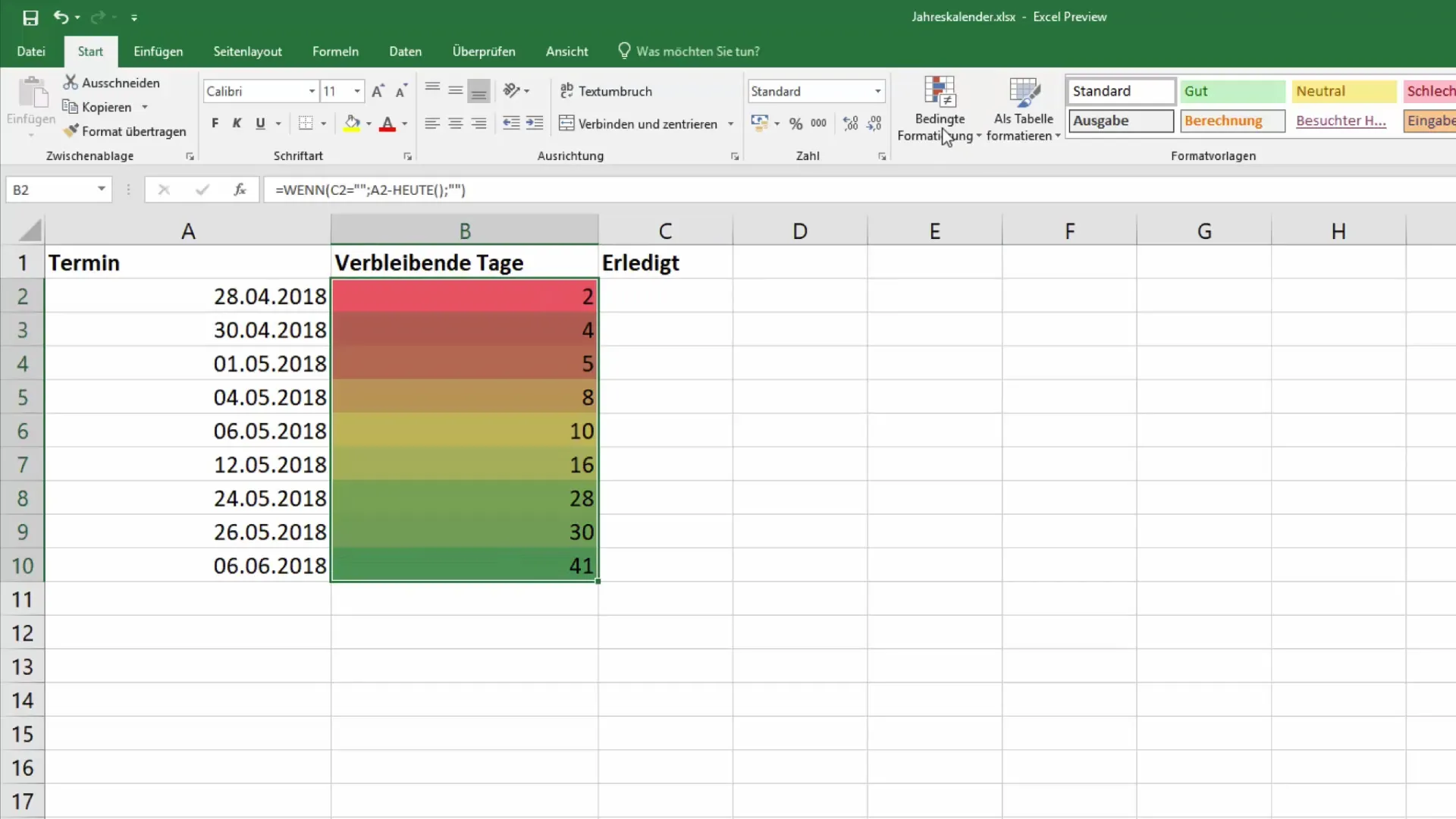 Termine farblich kennzeichnen in Excel für mehr Übersichtlichkeit