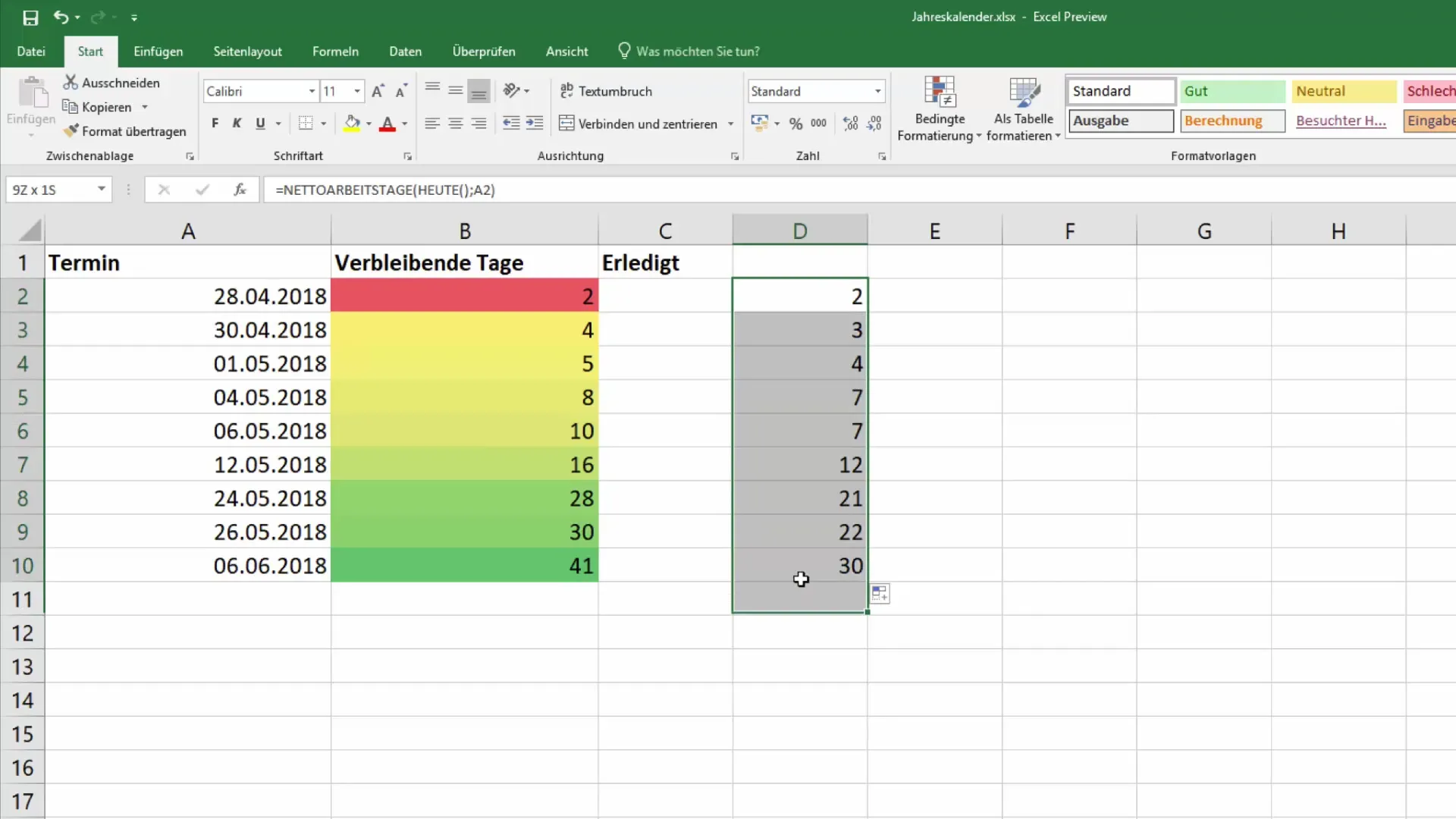 Termine farblich kennzeichnen in Excel für mehr Übersichtlichkeit
