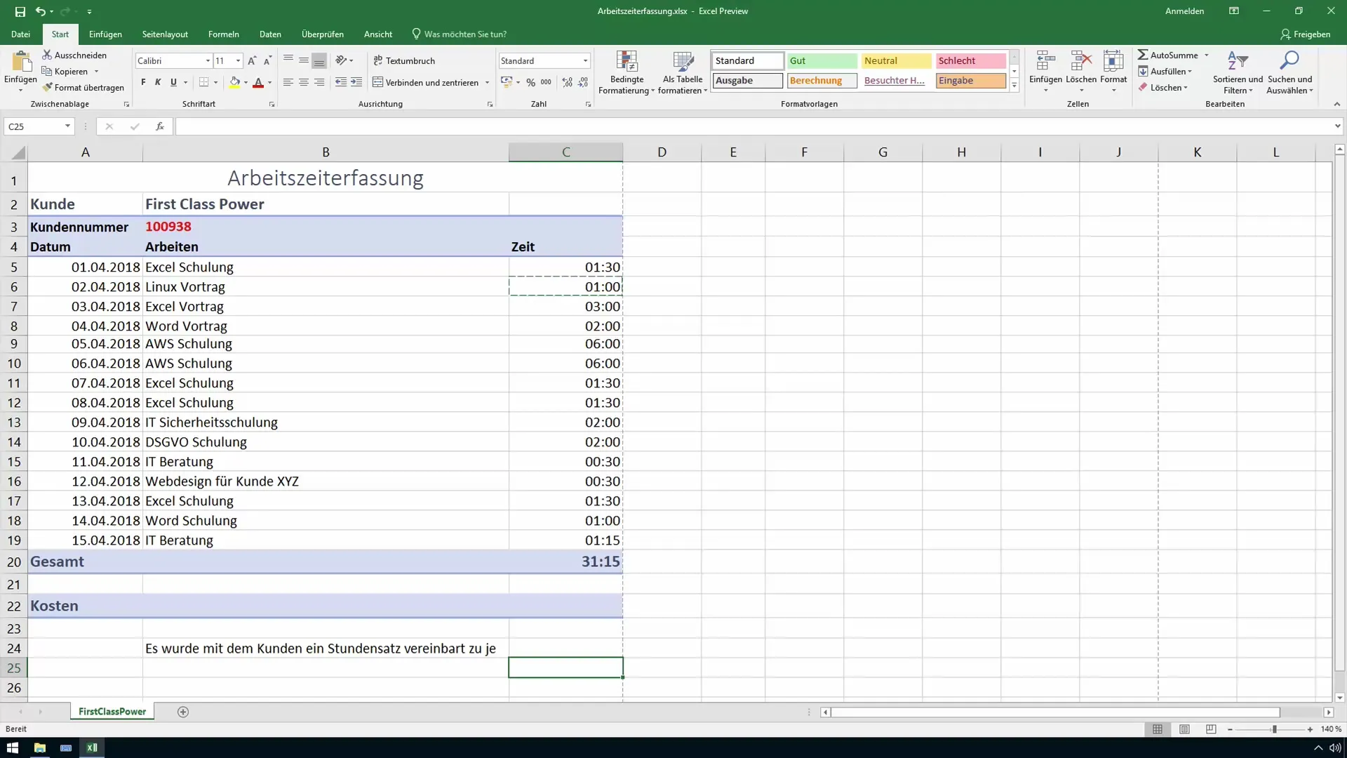 Registro de tiempo de trabajo en Excel: sumar correctamente las horas