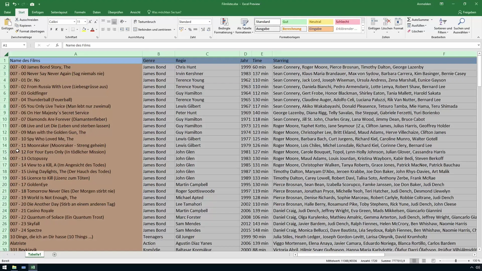 Nascondere righe e colonne in Excel in modo efficiente