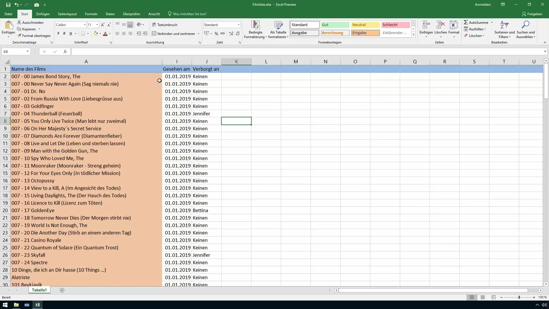 Nascondere righe e colonne in Excel in modo efficiente