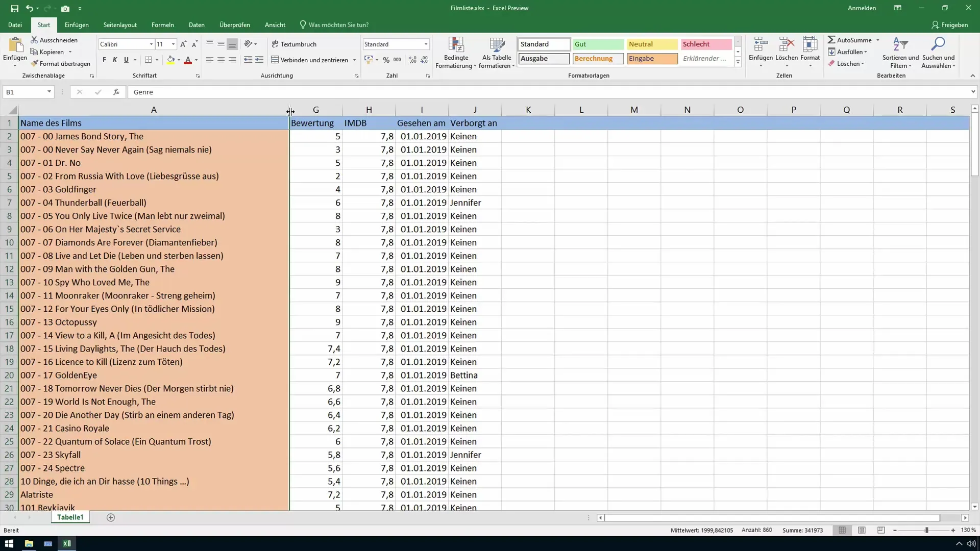 Nascondere righe e colonne in Excel in modo efficiente