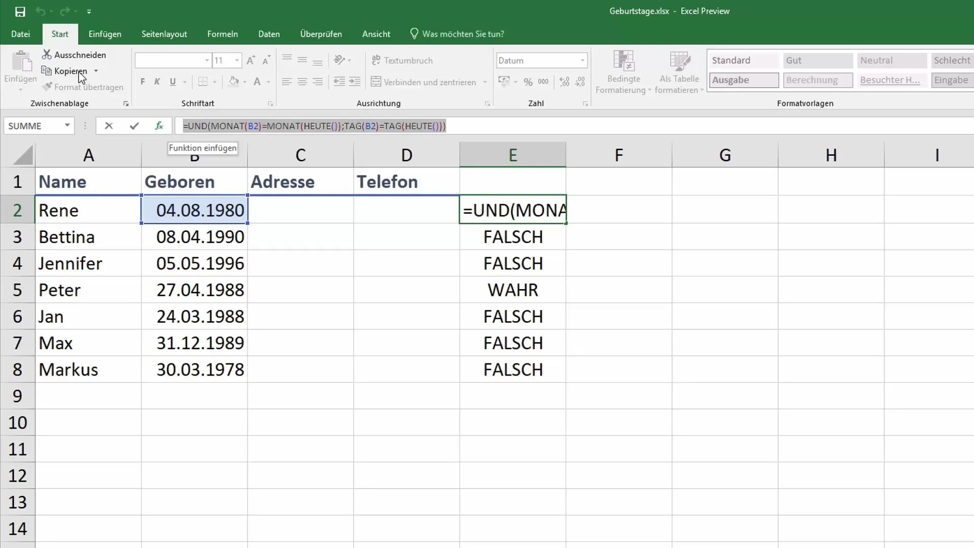 Membuat daftar ulang tahun otomatis di Excel Membuat daftar ulang tahun otomatis di Excel