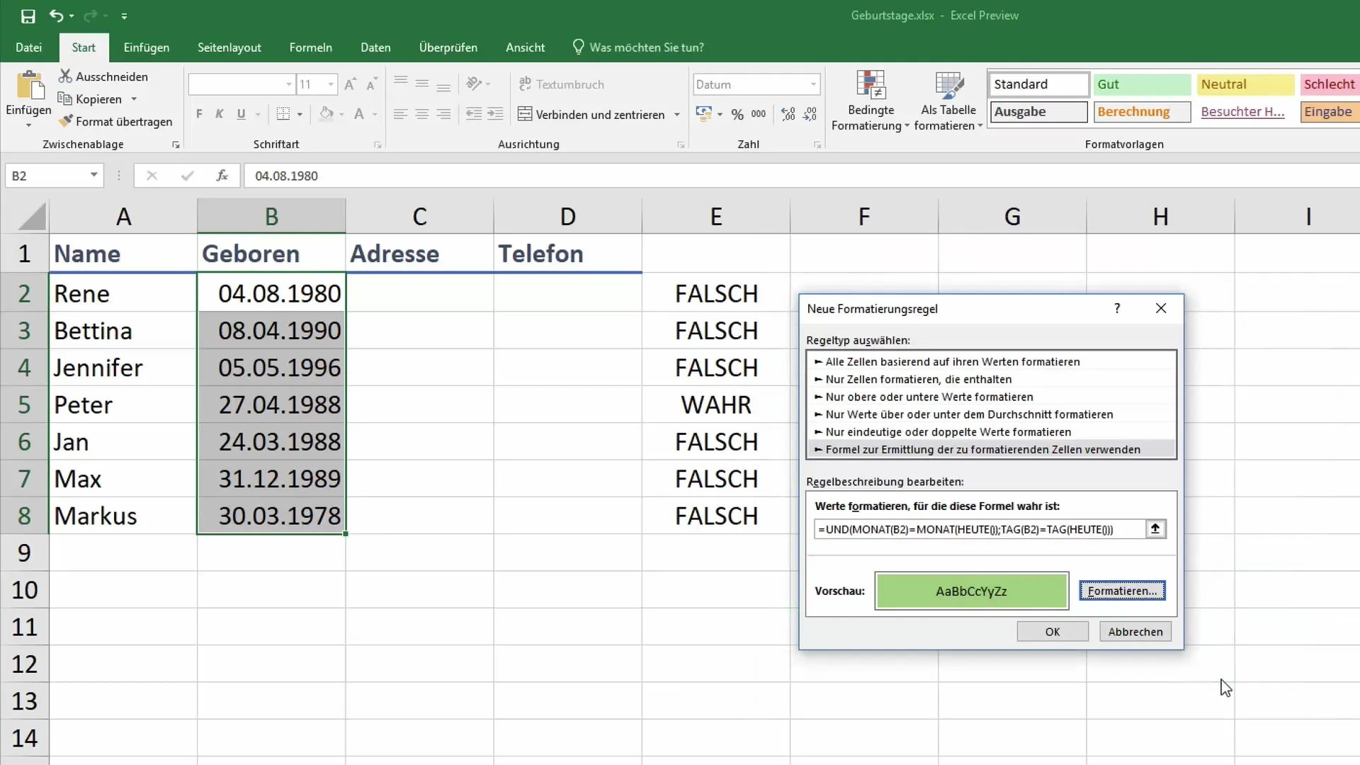 Membuat daftar ulang tahun otomatis di Excel Membuat daftar ulang tahun otomatis di Excel