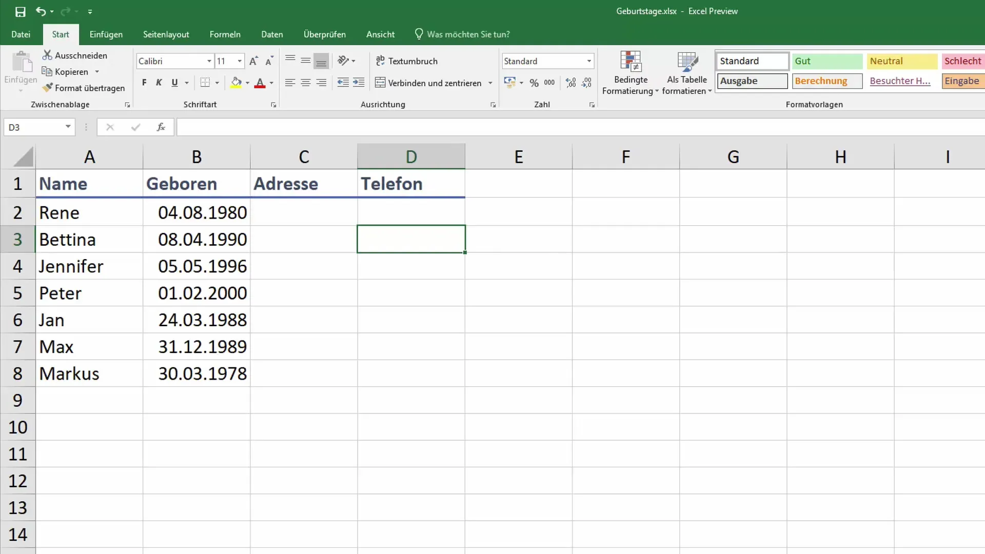 Membuat daftar ulang tahun otomatis di Excel Membuat daftar ulang tahun otomatis di Excel