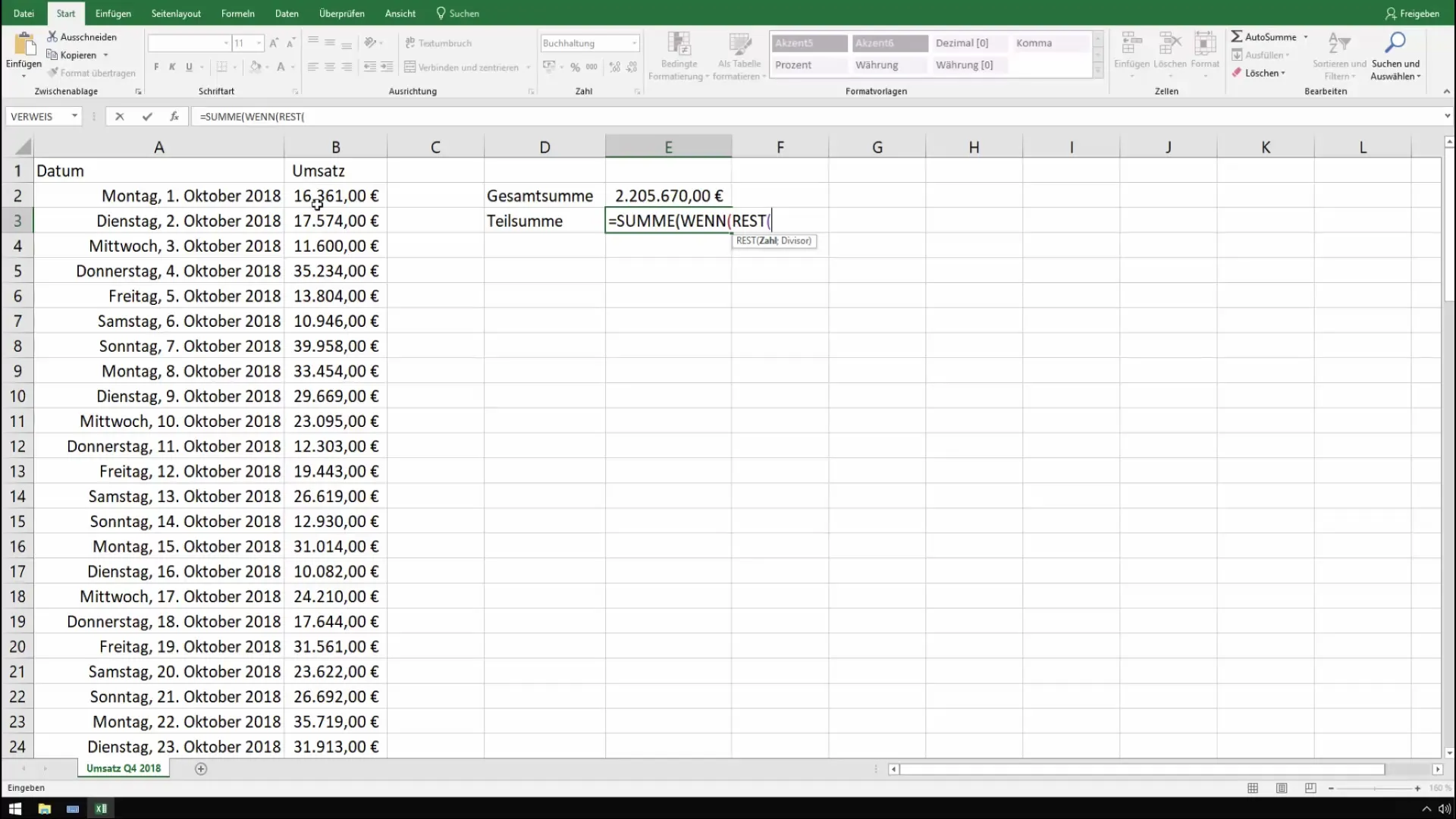 Teilsummen in Excel effektiv ermitteln
